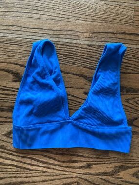 Blue Ribbed Sports Bra